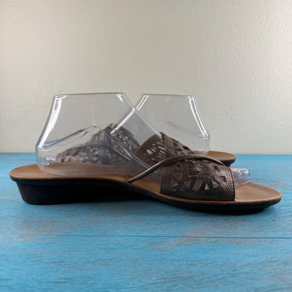 Paul Green Munchen Bronze Perforated Slide on Leather Sandals Size 11 US - Picture 6 of 9